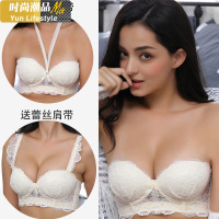 YUNWUXIN加厚8厘米无肩带内衣绿色聚拢防滑蕾丝婚纱照无吊带挂脖隐形文胸胸罩