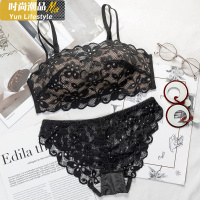 YUNWUXIN无肩带性感美背露肩裹胸抹胸式内衣套装小胸聚拢无钢圈防走光文胸抹胸