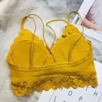 YUNWUXIN蕾丝带胸垫无钢圈美背交叉内衣女厚款聚拢烫钻吊带文胸抹胸式胸罩抹胸