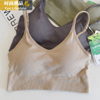 YUNWUXIN贝莱娅乳胶内衣透气莫代尔螺纹抹胸背心奶油色系细带黑色胸罩吊带