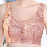 YUNWUXIN大码中年文胸中厚无钢圈聚拢胸罩蕾丝防下垂薄款妈妈内衣女士胸罩