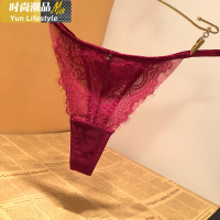 YUNWUXIN欧美少女蕾丝内裤女性感网纱低腰丁字裤T裤迷人透视水钻吊坠女内内裤
