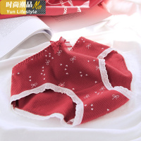 YUNWUXIN樱桃红色本命年内裤女螺纹柔软透气中腰棉裆可爱日系少女学生短裤内裤