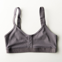 YUNWUXIN日系简约棉超薄款背心式文胸可交叉美背螺纹棉无钢圈少女内衣吊带
