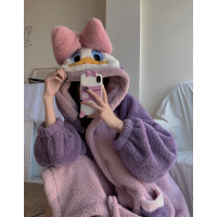 YUNWUXIN黛西鸭连体睡衣女2020年新款加绒加厚卡通珊瑚绒情侣唐老鸭睡袍冬睡衣