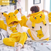 YUNWUXIN情侣睡衣女秋冬季款珊瑚绒套装网红可爱卡通加厚加绒皮卡丘睡衣男睡衣