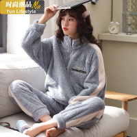 YUNWUXIN2020新款秋冬季睡衣冬女珊瑚绒加绒加厚保暖可外穿休闲家居服套装睡衣