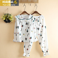 YUNWUXIN个性棉斜纹布睡衣女秋长袖梭织棉布小清新可爱公主睡衣家居服睡衣