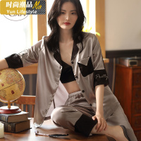 YUNWUXIN庆同睡衣女春秋冰丝长裤两件套性感长袖秋冬季家居服夏季套装睡衣