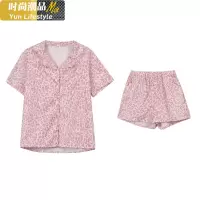 YUNWUXI居服套装女装夏季韩版宽松豹纹短袖睡衣短裤洋气甜美粉色两件套睡衣