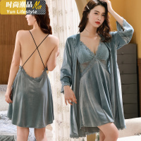 YUNWUXIN秋冬款金丝绒睡衣女带胸垫性感吊带睡裙两件套春秋2020新款潮睡袍睡衣