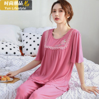 YUNWUXIN莫代尔睡衣女夏季短袖短裤中老年妈妈中年人加大码薄款家居服套装睡衣