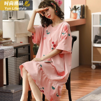 YUNWUXIN睡裙女夏季棉短袖中长款加肥加大码胖mm200斤薄款女士孕妇睡衣睡衣