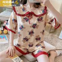 YUNWUXIN韩版甜美学生睡衣女夏季短袖薄款棉两件套装休闲加大宽松家居服睡衣