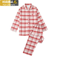 YUNWUXIN日式良品棉法兰绒睡衣女格子长袖家居服棉男士起居服长袖套装睡衣