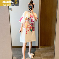 YUNWUXIN睡裙女夏季长款棉短袖韩版春秋可爱字母豹卡通甜美孕妇宽松睡衣睡衣