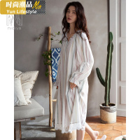 YUNWUXIN妮狄娅睡衣睡裙女春秋长袖棉大码私房中长款薄款空调房夏家居服睡衣