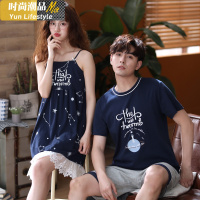 YUNWUXIN2套价 情侣睡衣夏季棉男士短袖薄款少女性感吊带睡裙家居服套装睡衣
