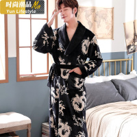 YUNWUXIN法兰绒睡袍男女睡衣情侣浴袍长款秋冬季龙袍加厚珊瑚绒浴衣家居服睡衣
