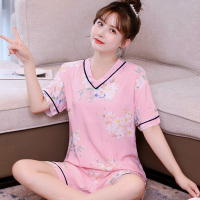 YUNWUXIN棉绸睡衣女士夏季薄款短袖套装绵绸可爱韩版短裤家居服夏天可外穿睡衣