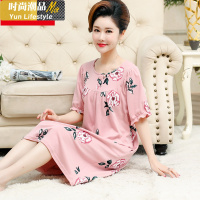 YUNWUXIN中年妈妈睡裙女夏季短袖棉中老年人睡衣宽松大码中长款连衣裙夏睡衣