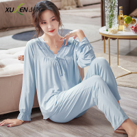 YUNWUXIN莫代尔睡衣女士春秋款长袖春夏季薄款四季大码女式家居服套装夏天睡衣