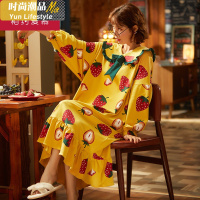 YUNWUXIN2020年新款公主风睡裙女士春秋款棉长袖睡衣秋冬季长款裙子过膝睡衣