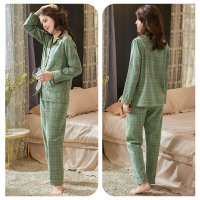 YUNWUXIN睡衣女春款春夏季梭织棉长袖格子翻领棉布春秋薄款家居服套装睡衣