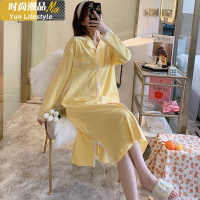 YUNWUXIN睡裙女春秋季棉长袖甜美可爱公主风女士蕾丝开衫睡衣裙子可外穿睡衣