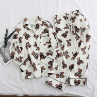 YUNWUXIN小熊卡通情侣睡衣女春秋棉可爱网红家居服长袖棉夏季男士套装睡衣