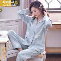 YUNWUXIN睡衣女秋冬款棉长袖中年妈妈春秋季棉100家居服2020新款套装睡衣