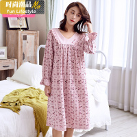 YUNWUXIN棉秋冬睡裙女士甜美可外穿长袖宽松大码中长裙睡衣裙女秋冬棉睡衣