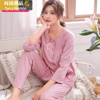 YUNWUXIN睡衣女士春秋款棉七分袖宽松长袖棉夏季家居服薄款妈妈套装睡衣
