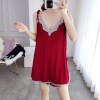 YUNWUXIN夏季莫代尔性感睡衣女加长吊带裙短裤两件套加大码宽松胖mm家居服睡衣