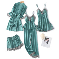 YUNWUXIN春秋睡衣女性感五件套夏季冰薄款吊带睡裙女士睡袍带胸垫夏天睡衣