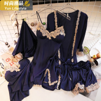 YUNWUXIN睡裙女夏季性感五件套春秋冰丝带胸垫蕾丝女士吊带睡衣高级感睡衣