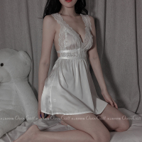 YUNWUXIN恋上做你的猫 甜美睡衣女小性感私房蕾丝吊带睡裙公主风冰丝深v裙睡衣