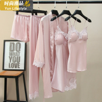 YUNWUXIN性感睡衣女夏季冰五件套装浴袍睡裙薄款吊带胸垫春秋长款睡袍睡衣