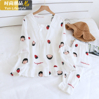 YUNWUXIN小丸子呀!日系可爱学生长袖睡衣女春秋款棉纱布薄款家居服套装睡衣