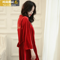 YUNWUXIN金丝绒睡衣女春秋薄款新娘结婚晨袍伴娘婚袍性感婚礼家居服浴袍冬睡衣