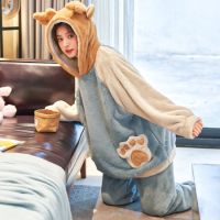 YUNWUXIN珊瑚绒睡衣女2020年新款秋冬季加厚可爱外穿冬天法兰绒加绒家居服睡衣