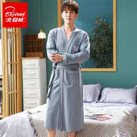 YUNWUXIN大码日式睡袍男士浴袍睡衣一体式棉薄款春秋季长袖加肥加大长款睡衣
