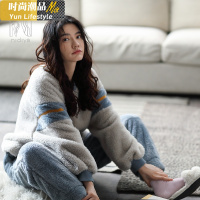 YUNWUXIN妮狄娅珊瑚绒情侣睡衣女冬季长袖套头秋冬款男运动加厚家居服套装睡衣