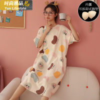 YUNWUXIN韩版睡裙女棉带胸垫春夏季长款过膝睡衣女宽松大码家居服可外穿睡衣