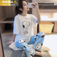 YUNWUXIN短袖长裤棉睡衣女夏季史努比套装韩版宽松学生春秋薄款家居服睡衣