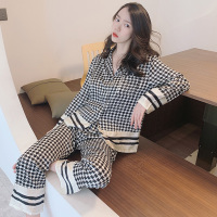 YUNWUXIN睡衣女春秋冰丝长袖长裤套装千鸟格网红款缎面家居服可外穿睡衣