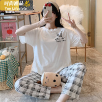 YUNWUXIN棉短袖长裤睡衣女夏季清新甜美可爱学生大码布袋家居服少女春秋睡衣