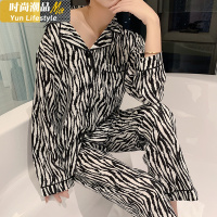 YUNWUXIN睡衣女春秋新款女士套装睡衣家居服斑马条纹长袖上衣休闲裤两件套睡衣