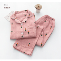 YUNWUXIN水洗棉睡衣春秋季学生女男双层纱布长袖长裤情侣开衫家居服套装睡衣