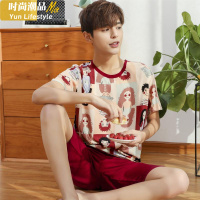 YUNWUXIN夏季绵绸睡衣薄款男士短袖短裤棉绸人造棉布春夏两件套装家居服睡衣